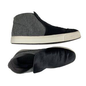 Vince Slip-On Mid Top Sneakers 9.5M Black Gray Calf Hair Wool Shoes Womens 7928